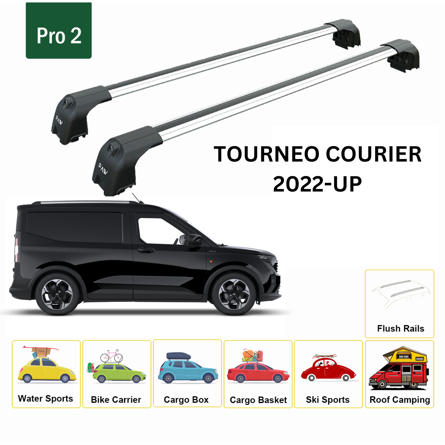 For Ford Tourneo Courier 2022-Up Roof Rack Cross Bars Raised Rail Alu Silver For Ford Tourneo Courier 2022-Up Roof Rack Cross Bars Raised Rail Alu Silver